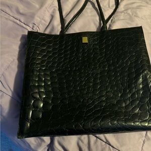 Furla Black Croc-Embossed Tote
